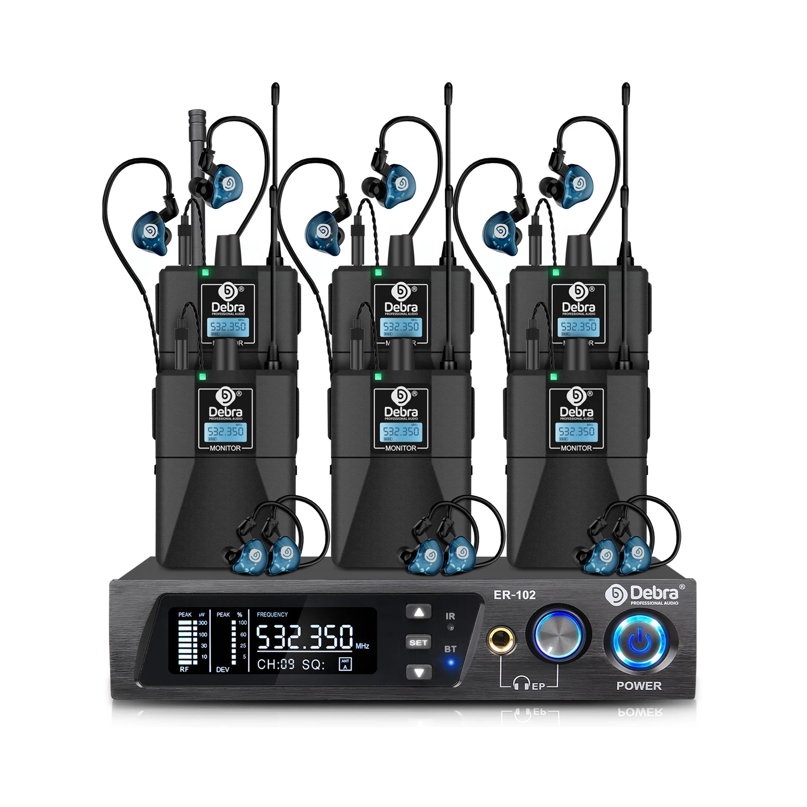 Debra ER-102 Professional Wireless In-Ear Monitor System, UHF band with Bluetooth 5.0 support, for stage performances, drummers
