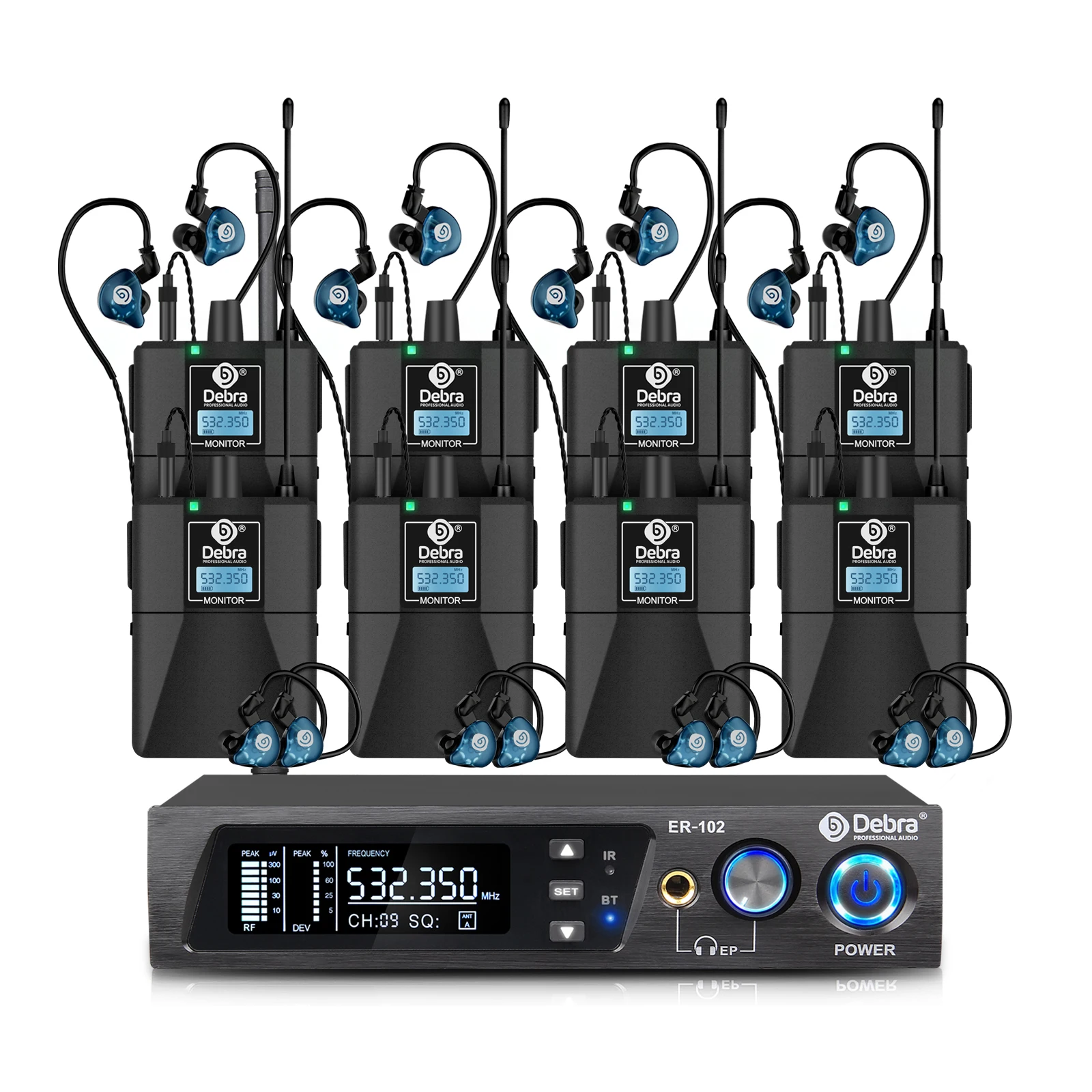 Debra ER-102 Professional Wireless In-Ear Monitor System, UHF band with Bluetooth 5.0 support, for stage performances, drummers