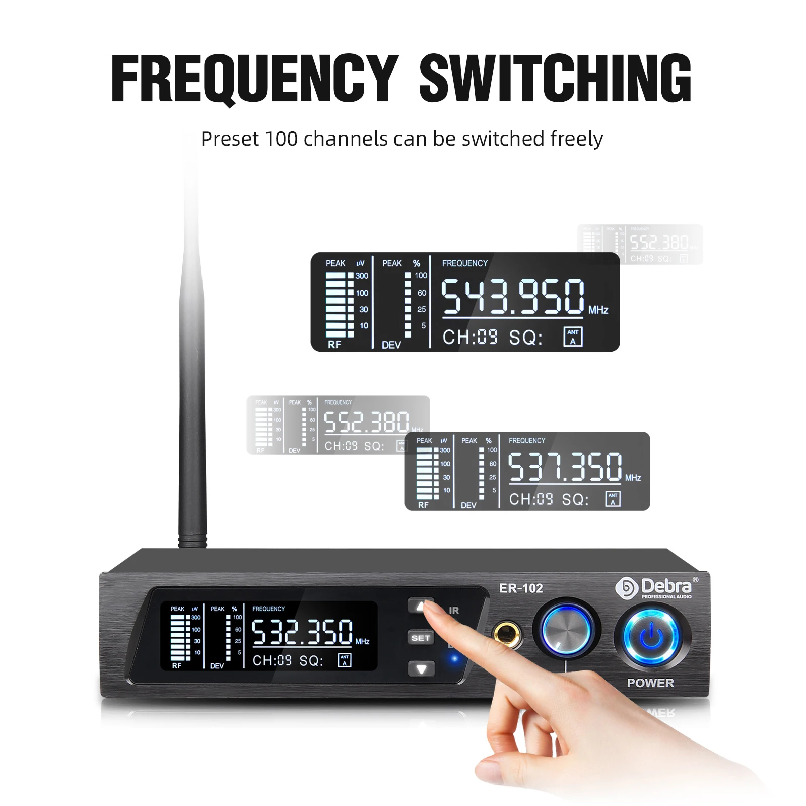 Debra ER-102 Professional Wireless In-Ear Monitor System, UHF band with Bluetooth 5.0 support, for stage performances, drummers