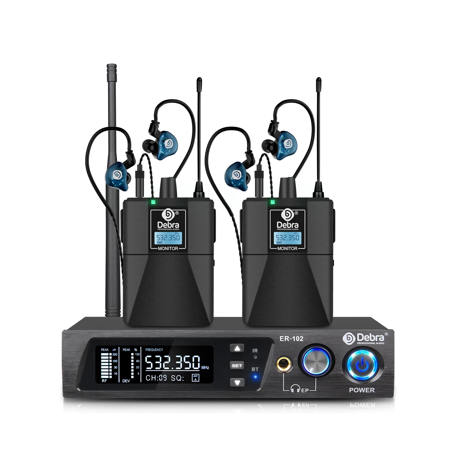 Debra ER-102 Professional Wireless In-Ear Monitor System, UHF band with Bluetooth 5.0 support, for stage performances, drummers
