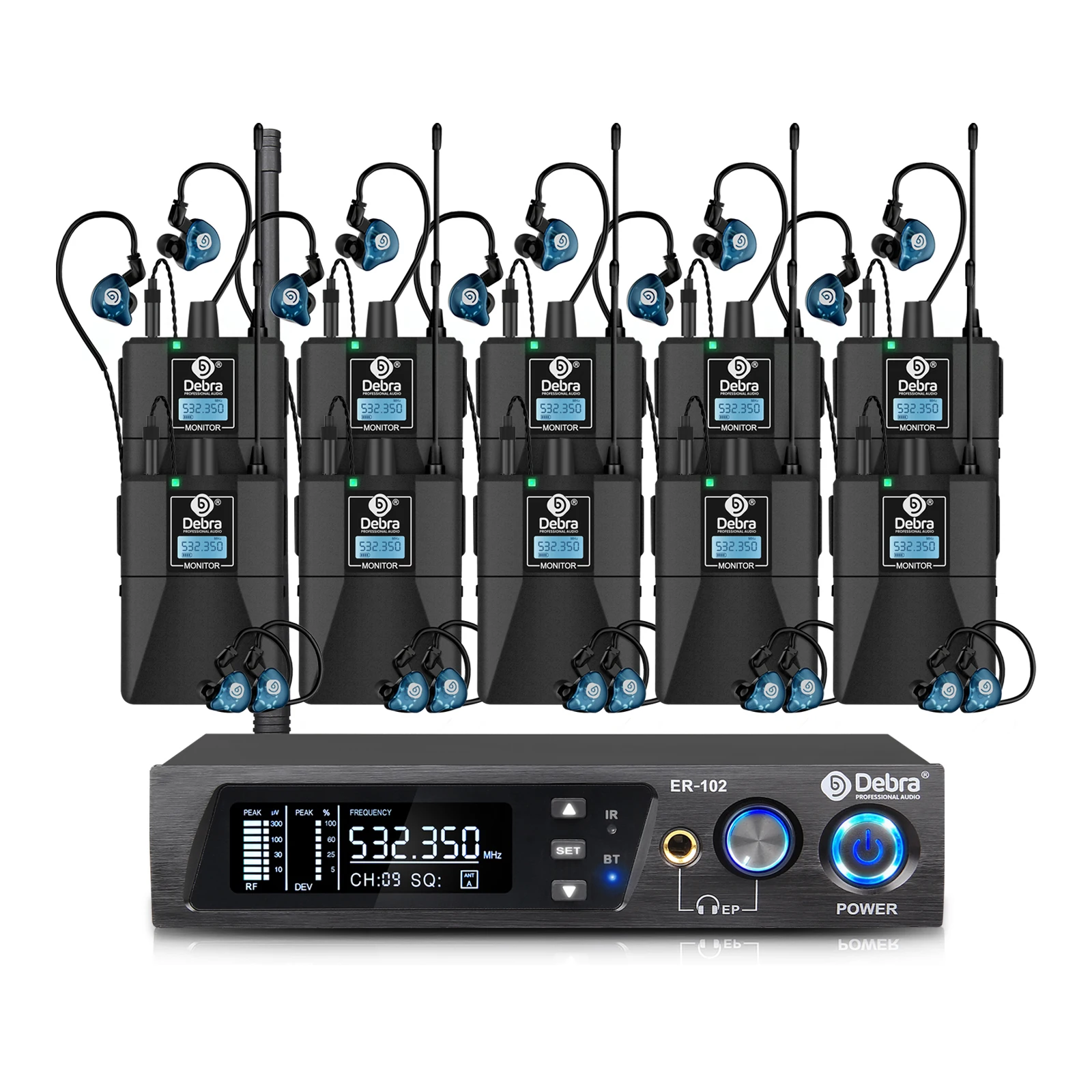 Debra ER-102 Professional Wireless In-Ear Monitor System, UHF band with Bluetooth 5.0 support, for stage performances, drummers