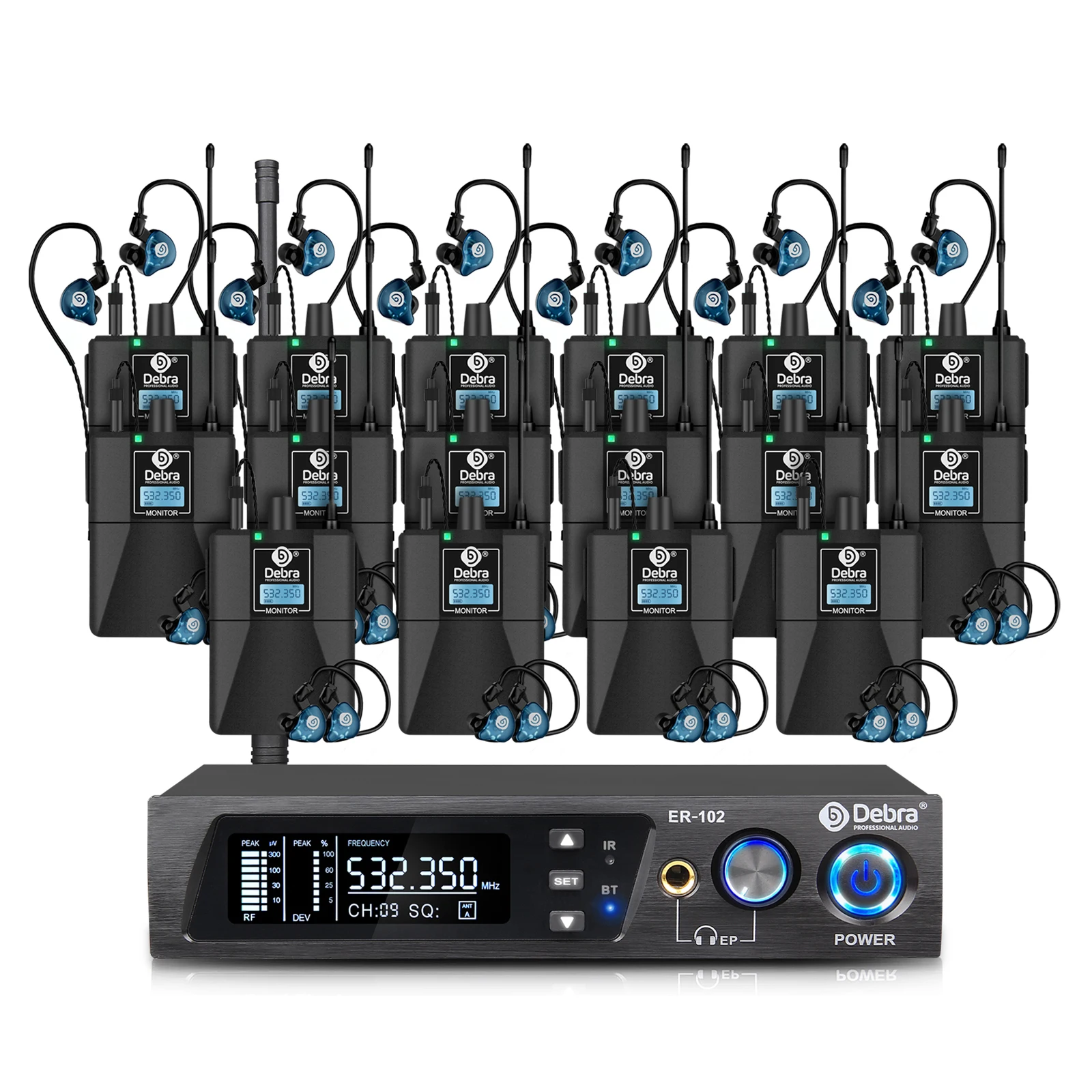 Debra ER-102 Professional Wireless In-Ear Monitor System, UHF band with Bluetooth 5.0 support, for stage performances, drummers