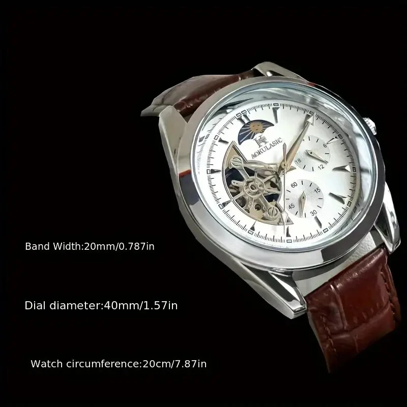 Luxurious Men's Automatic Mechanical Watch, with a Cool Hemispherical Design, Best-Selling Men's Watch, Moon Phase Pointer, Skeleton Design, the Best Gift for Him, No Batteries Required