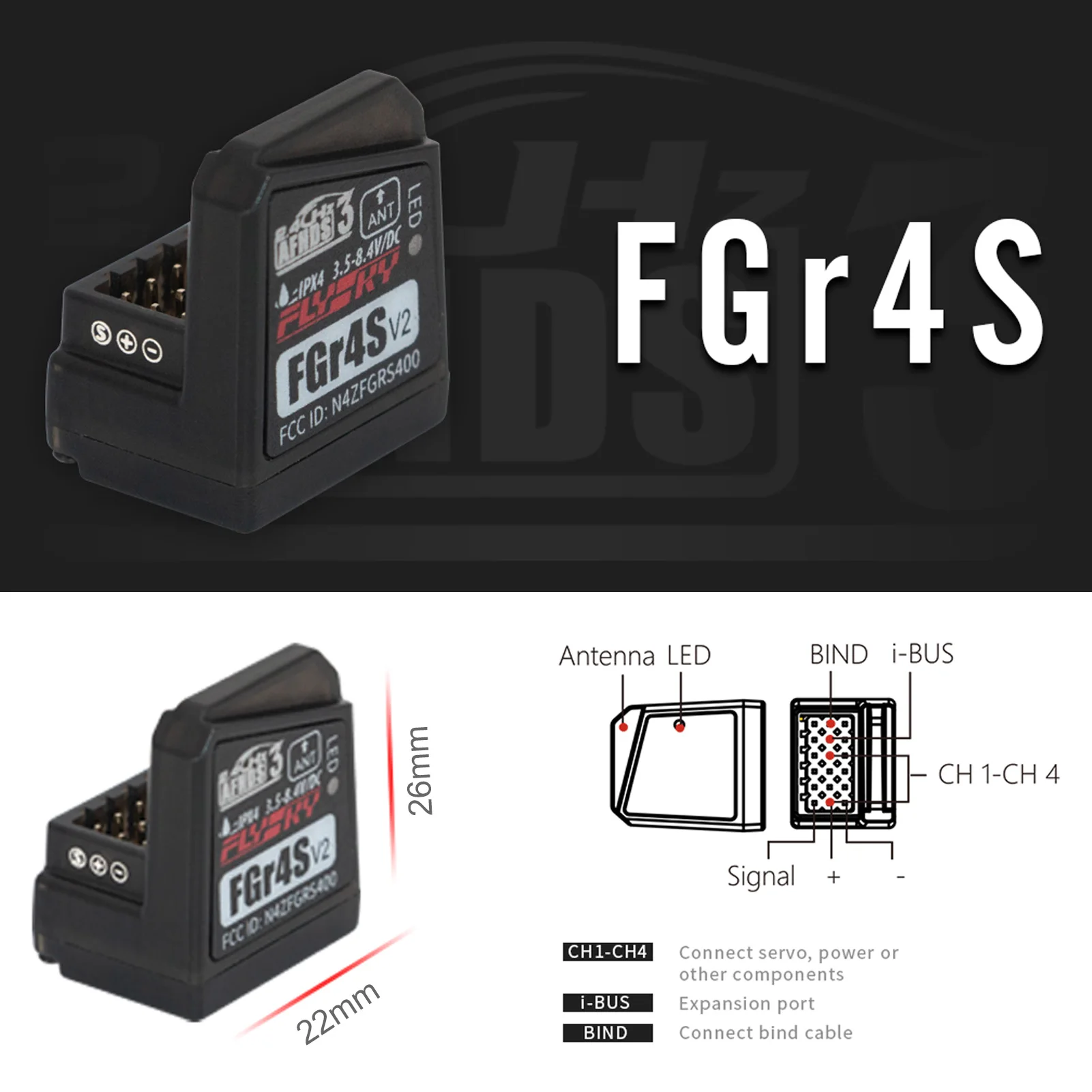 Flysky FGR4S V2 Receiver AFHDS Single-Antenna Bidirectional PWM /PPM / IBUS Output Receiver for Flysky NB4 PL18 RC Transmitter