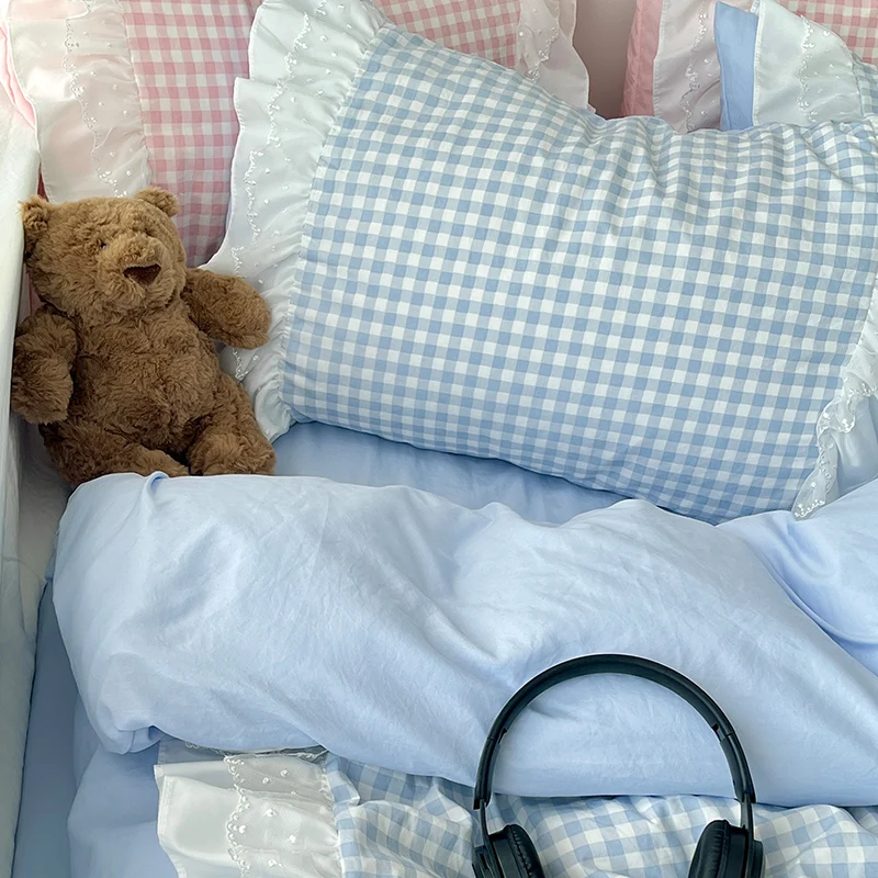 3 Piece Sheet Set Pink Plaid Duvet Cover Set, Comfortable Bedding Set Bedspread for All Season