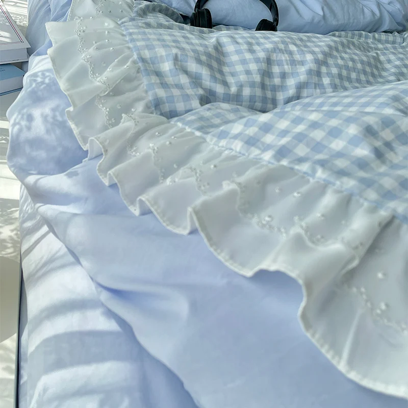 3 Piece Sheet Set Pink Plaid Duvet Cover Set, Comfortable Bedding Set Bedspread for All Season