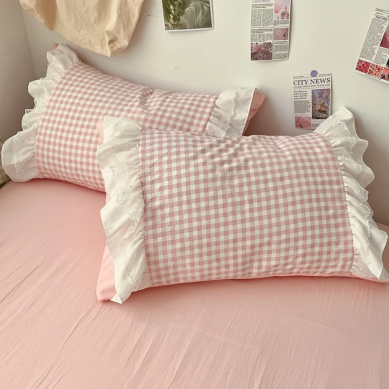 3 Piece Sheet Set pink plaid duvet cover Set , comfortable Bedding Set Bedspread for All Season