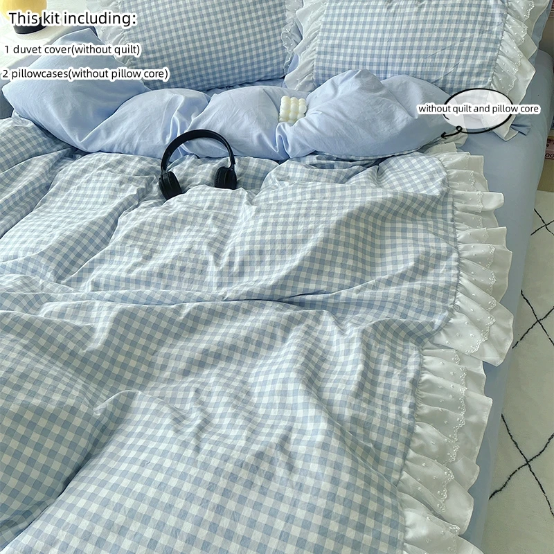 3 Piece Sheet Set Pink Plaid Duvet Cover Set, Comfortable Bedding Set Bedspread for All Season