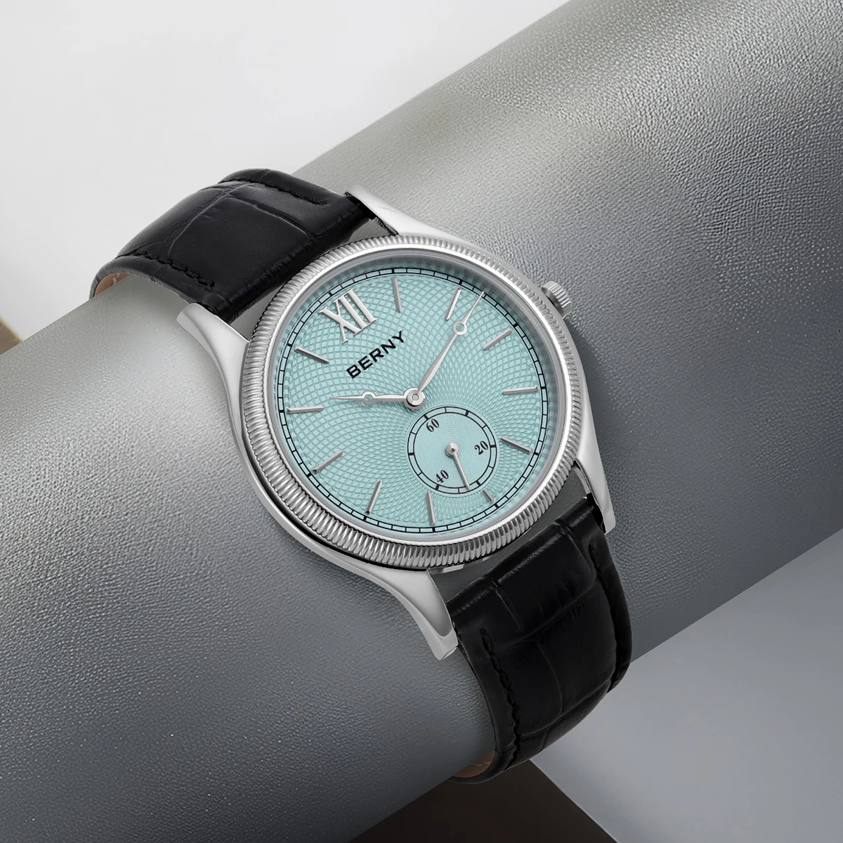 BERNY Watches for Men Luxury Slim Classic Stylish Dress Quartz Watch Stainless Steel Case Elegance Leather Band Wristwatch