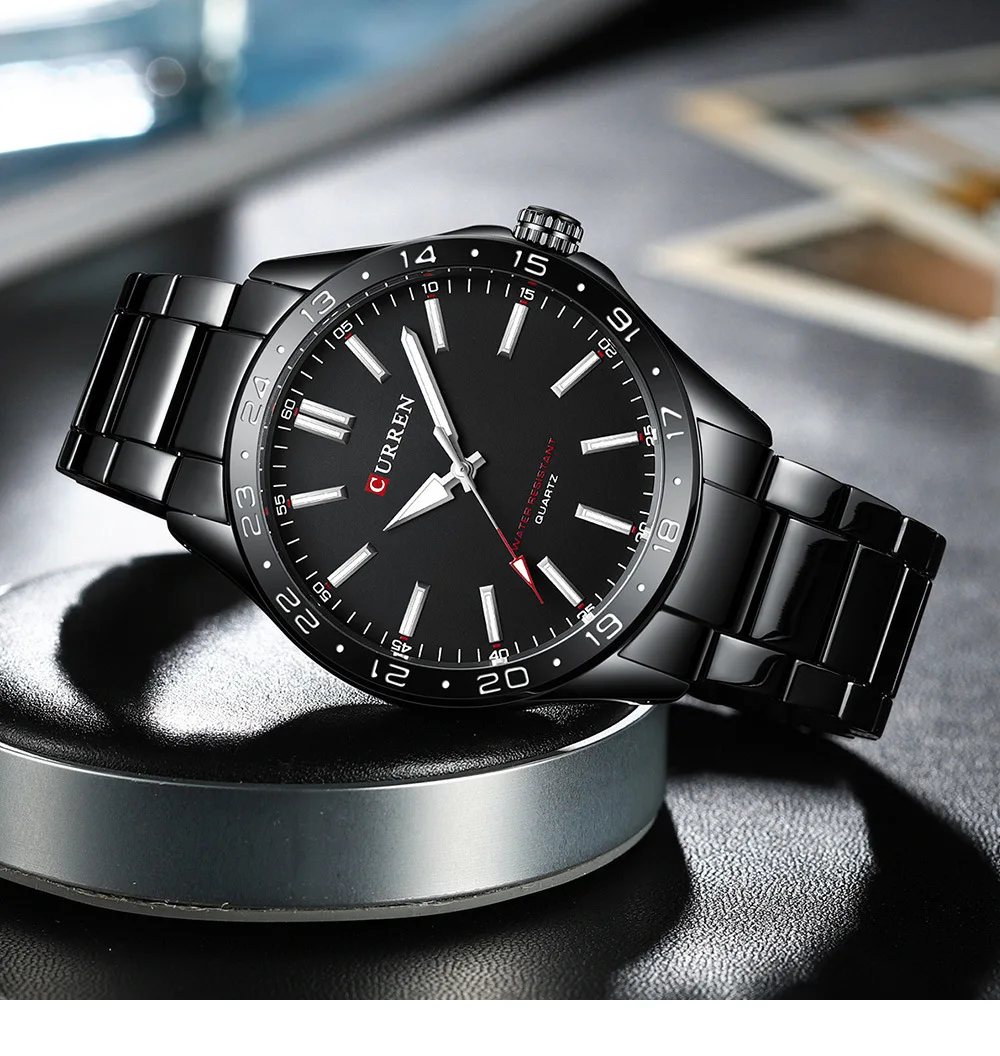 CURREN 8452 Men Quartz Watch Simple Fashion Leisure Business Clock Black Silvery Stainless Steel Strap Wristwatch for Male