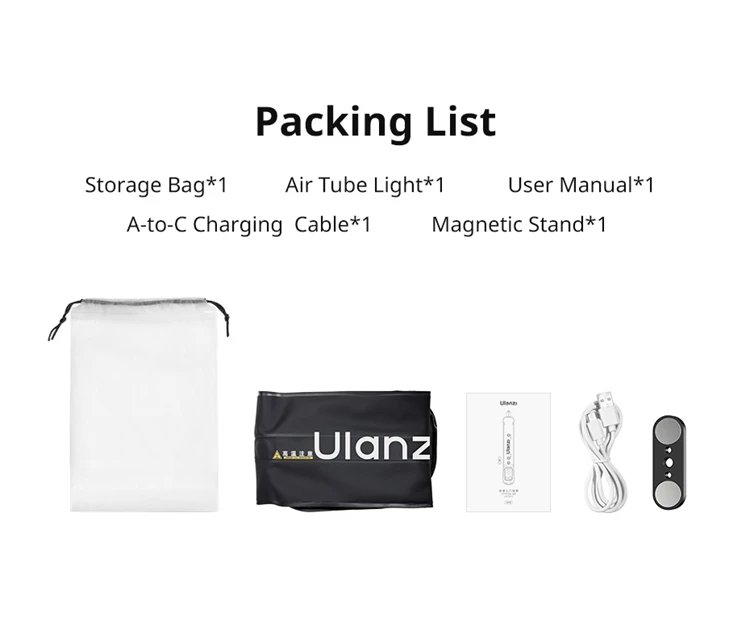 Ulanzi UA20 20W Portable Air Tube Light Foldable Bi-color Fill Light for Live-streaming Outdoor Fill Light Air Tube Light