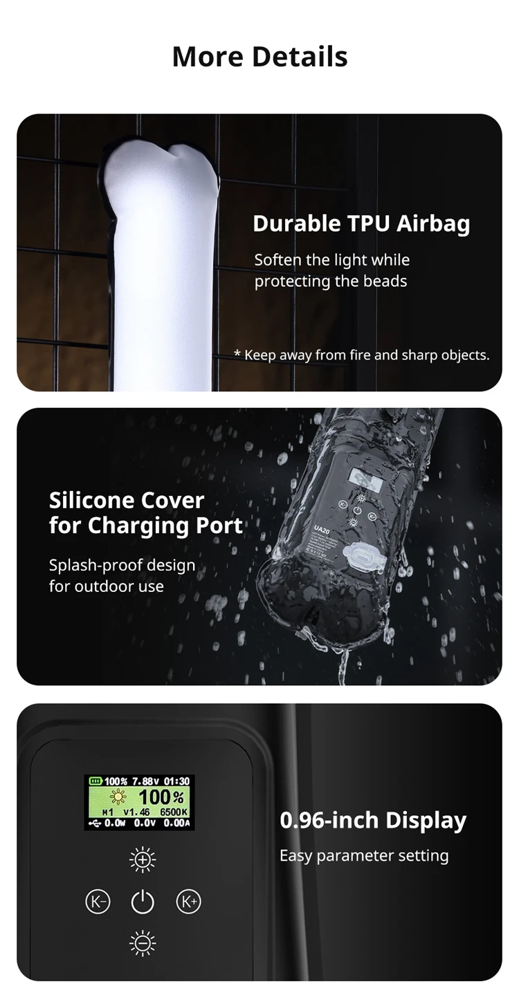 Ulanzi UA20 20W Portable Air Tube Light Foldable Bi-color Fill Light for Live-streaming Outdoor Fill Light Air Tube Light