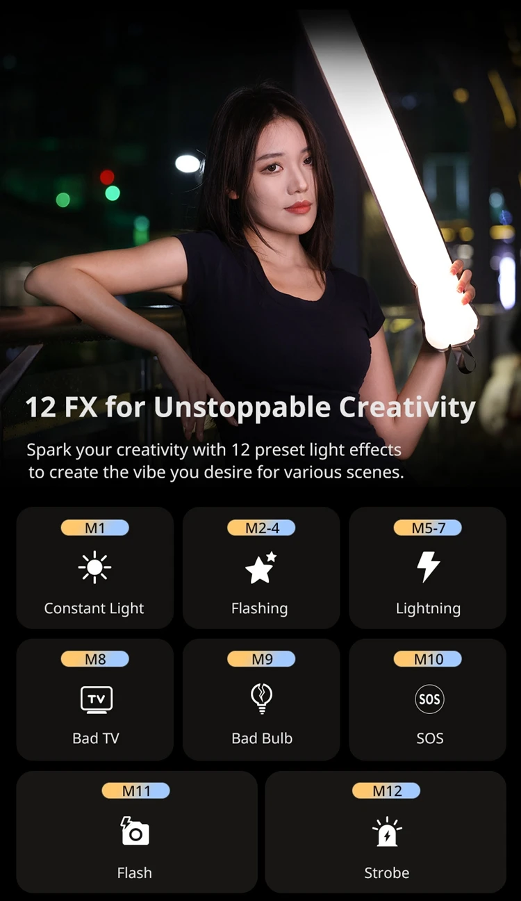 Ulanzi UA20 20W Portable Air Tube Light Foldable Bi-color Fill Light for Live-streaming Outdoor Fill Light Air Tube Light