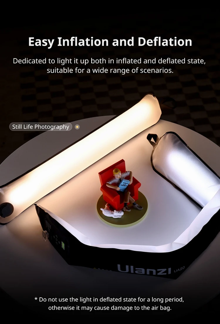 Ulanzi UA20 20W Portable Air Tube Light Foldable Bi-color Fill Light for Live-streaming Outdoor Fill Light Air Tube Light