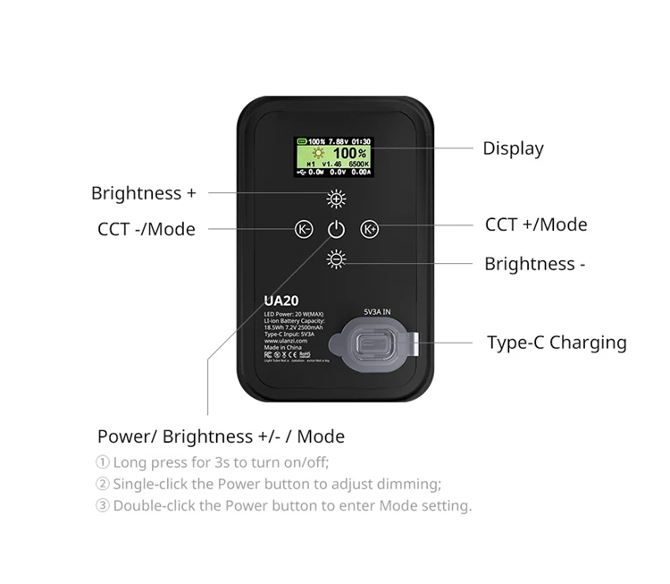 Ulanzi UA20 20W Portable Air Tube Light Foldable Bi-color Fill Light for Live-streaming Outdoor Fill Light Air Tube Light