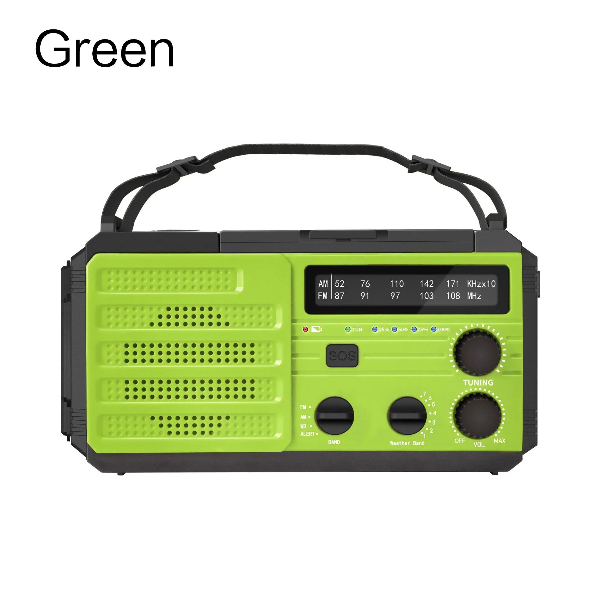 Weather Radio Emergency Multifunctional Radio FM AM WB Hand Crank Solar USB Charging 2000mAh Power Bank LED Flashlight Torch