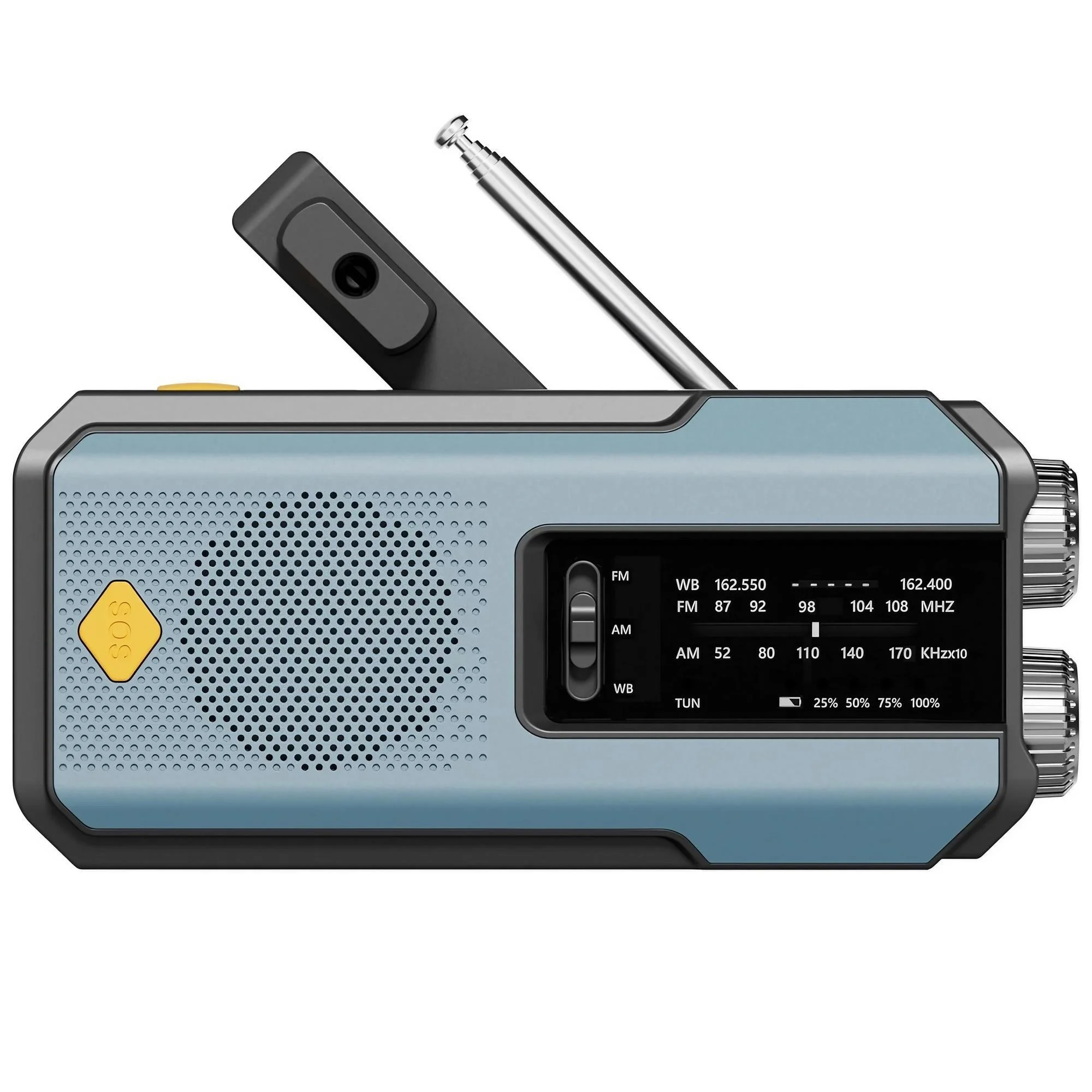 Weather Radio Emergency Multifunctional Radio FM AM WB Hand Crank Solar USB Charging 2000mAh Power Bank LED Flashlight Torch