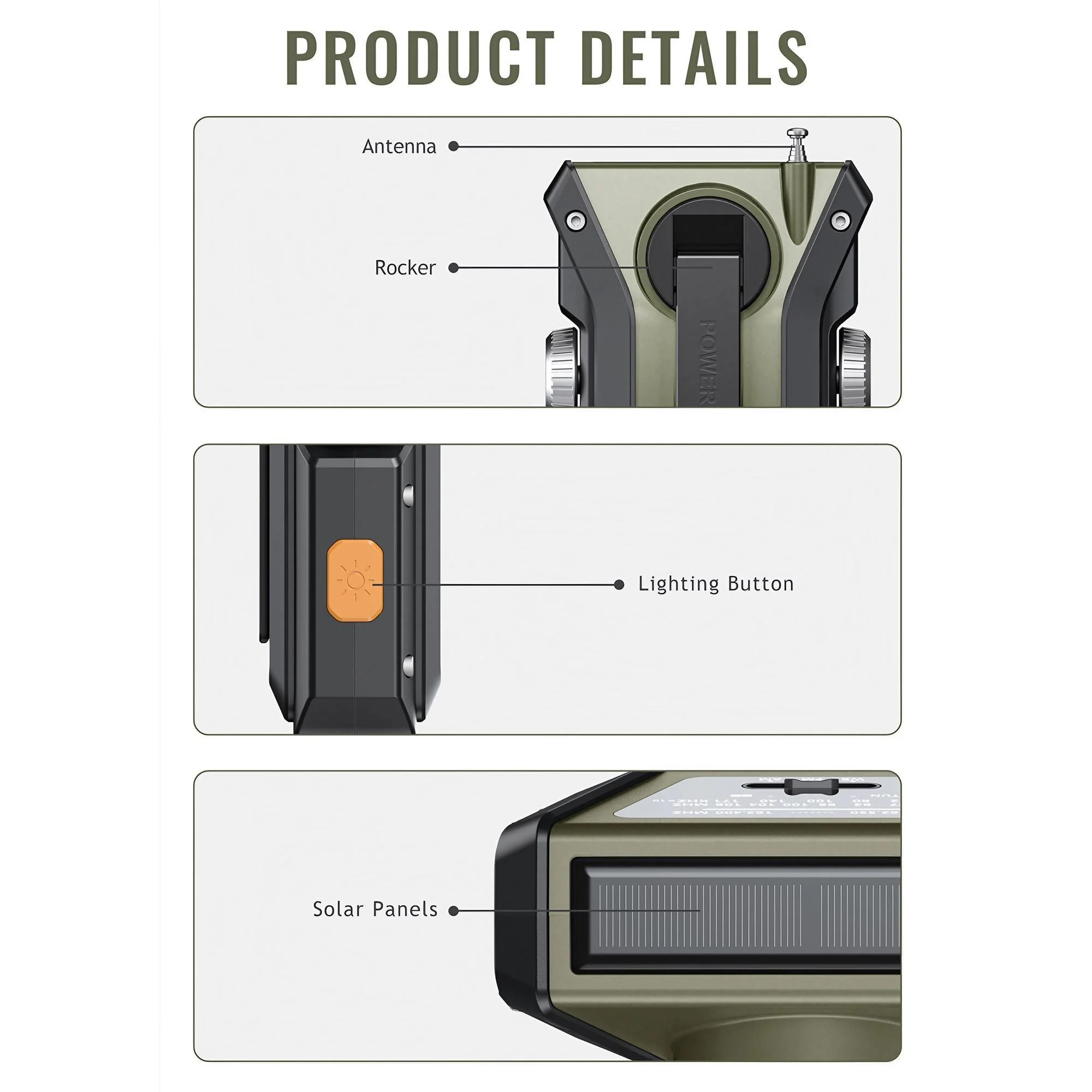 Weather Radio Emergency Multifunctional Radio FM AM WB Hand Crank Solar USB Charging 2000mAh Power Bank LED Flashlight Torch