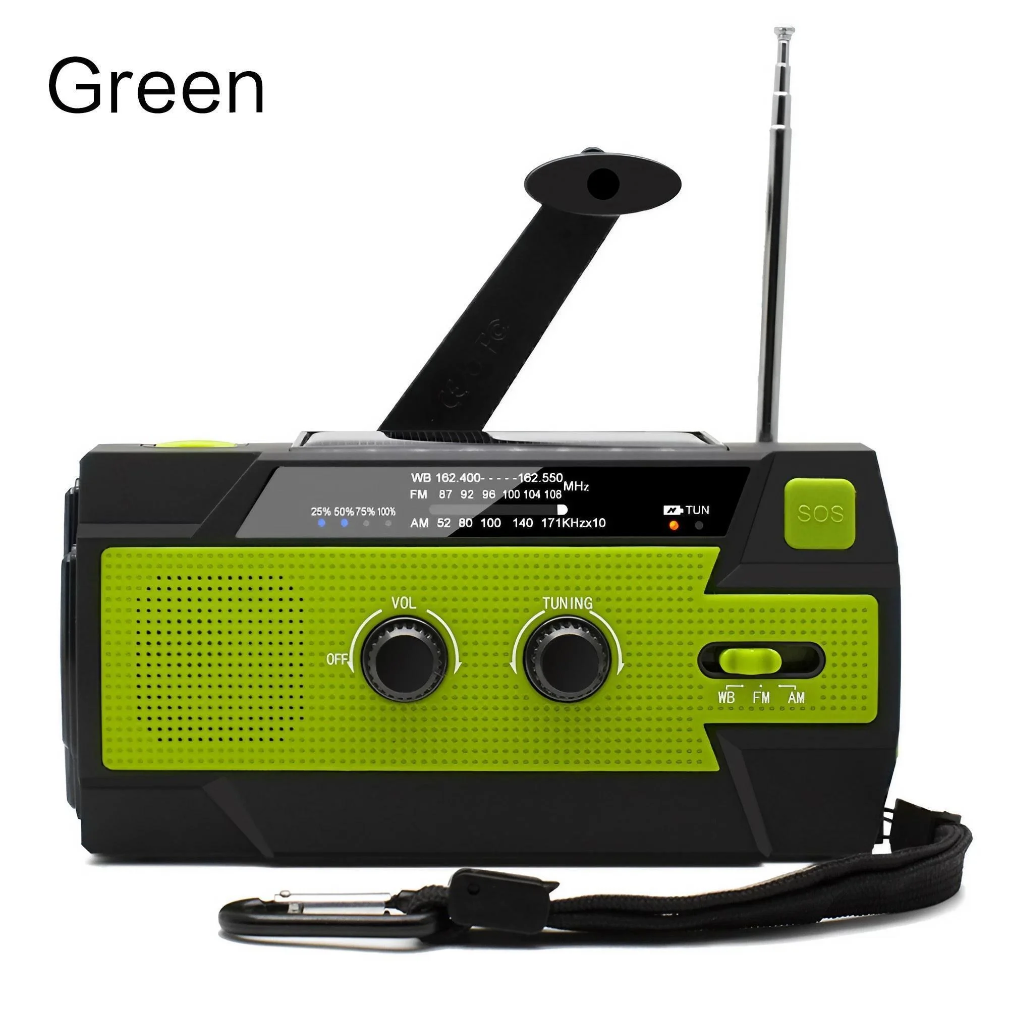 Weather Radio Emergency Multifunctional Radio FM AM WB Hand Crank Solar USB Charging 2000mAh Power Bank LED Flashlight Torch