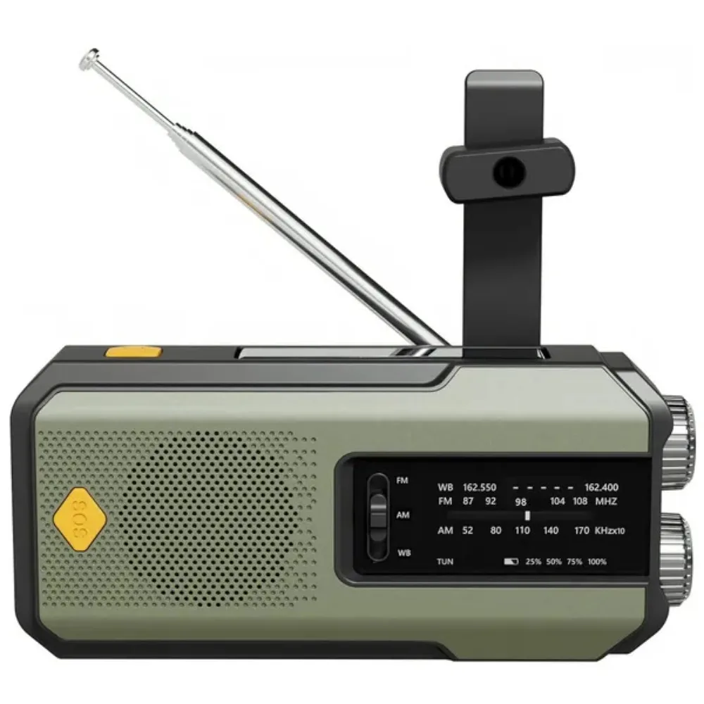 Weather Radio Emergency Multifunctional Radio FM AM WB Hand Crank Solar USB Charging 2000mAh Power Bank LED Flashlight Torch