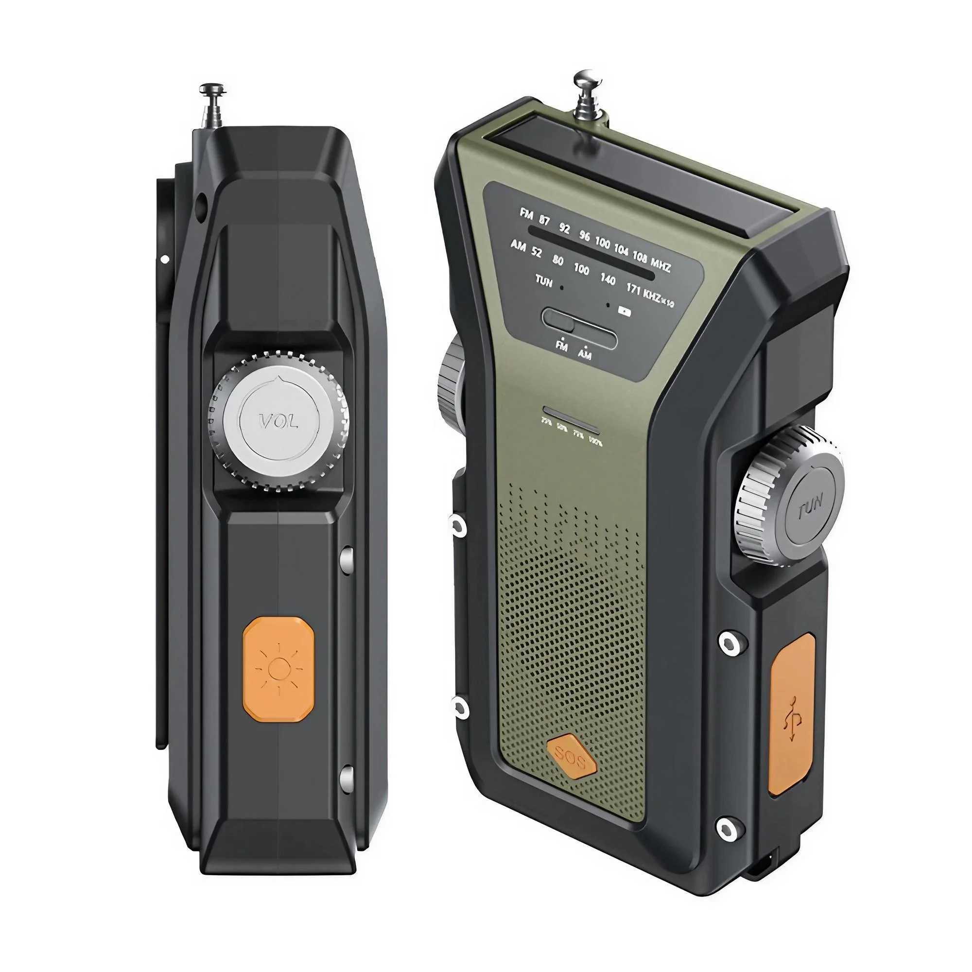 Weather Radio Emergency Multifunctional Radio FM AM WB Hand Crank Solar USB Charging 2000mAh Power Bank LED Flashlight Torch