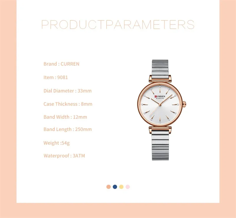 CURREN 9081 Advanced Elegant Women's Quartz Watch Waterproof Stainless Steel Strap Business Women's Watch Relojes De Mujer