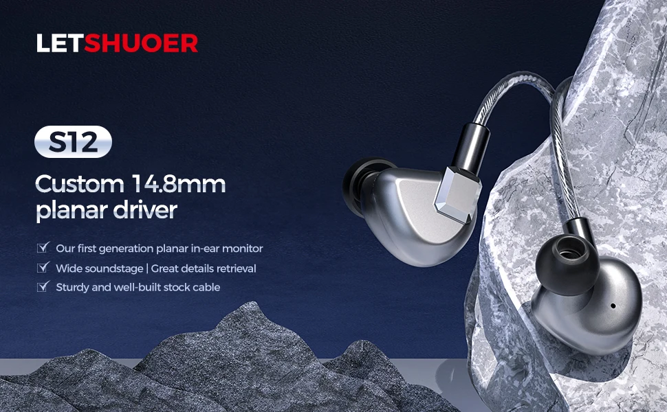 LETSHUOER S12 14.8mm Planar Magnetic Driver HiFi Earphones Wired Earbuds HIFI In Ear Monitors for Audiophiles Musicians
