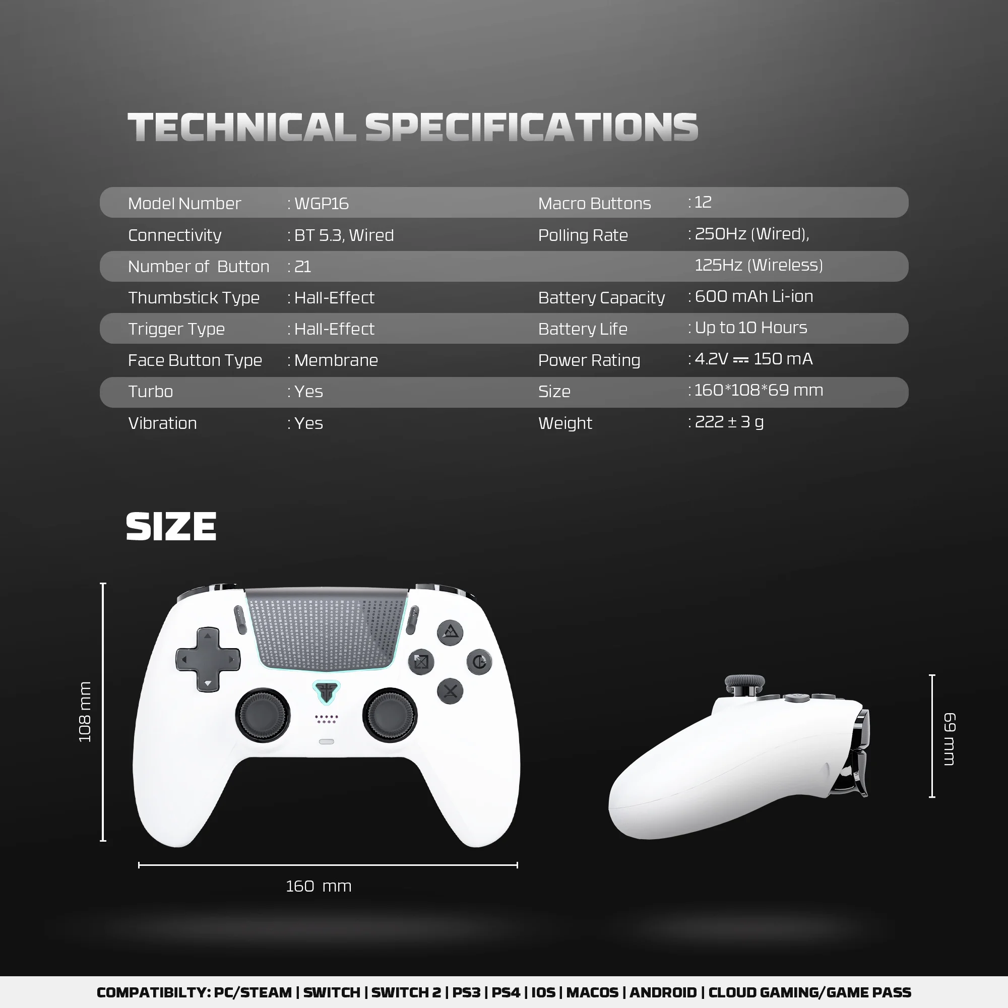 FANTECH NOVA II WGP16 Wireless controller Hall Joystick and Effect Trigger Built-in Speaker for PS4 NS2 Gamepad Wired Controller