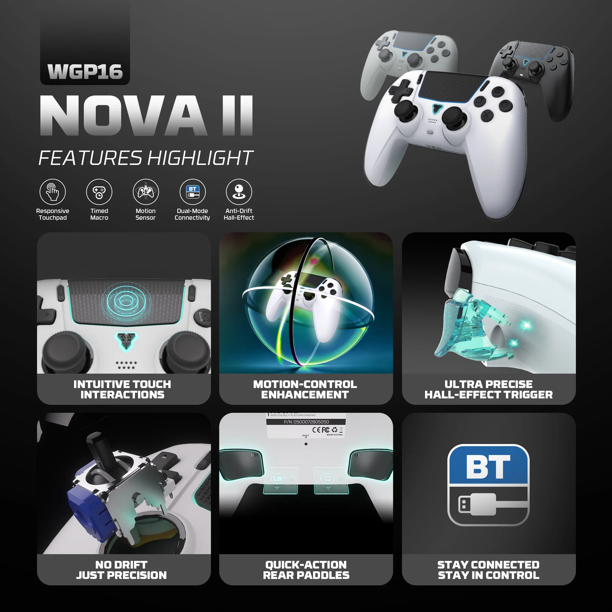 FANTECH NOVA II WGP16 Wireless controller Hall Joystick and Effect Trigger Built-in Speaker for PS4 NS2 Gamepad Wired Controller
