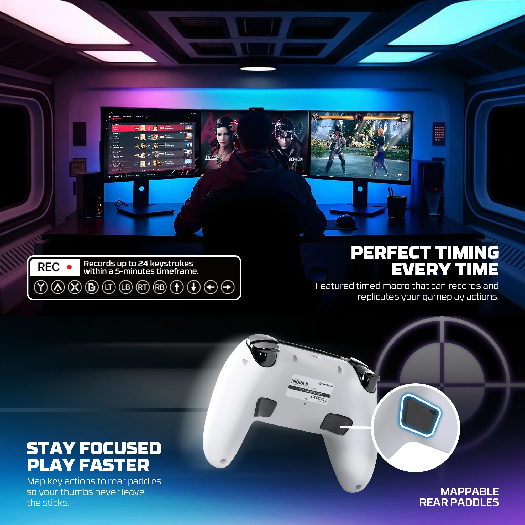 FANTECH NOVA II WGP16 Wireless controller Hall Joystick and Effect Trigger Built-in Speaker for PS4 NS2 Gamepad Wired Controller