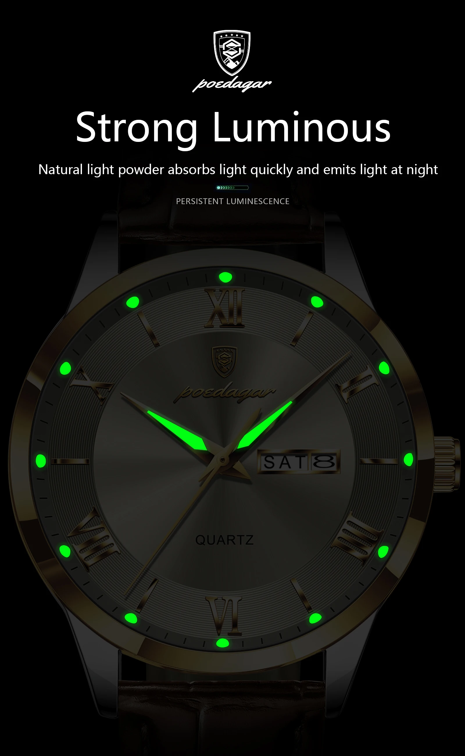 POEDAGAR Original Fashion Watch For Man Leather Date Week Quartz Men Watch Waterproof Luminous Business Men's Watches Male Reloj