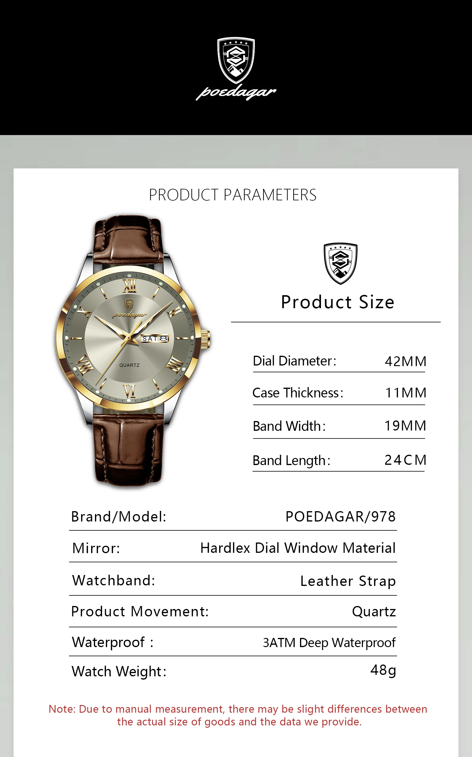 POEDAGAR Original Fashion Watch For Man Leather Date Week Quartz Men Watch Waterproof Luminous Business Men's Watches Male Reloj