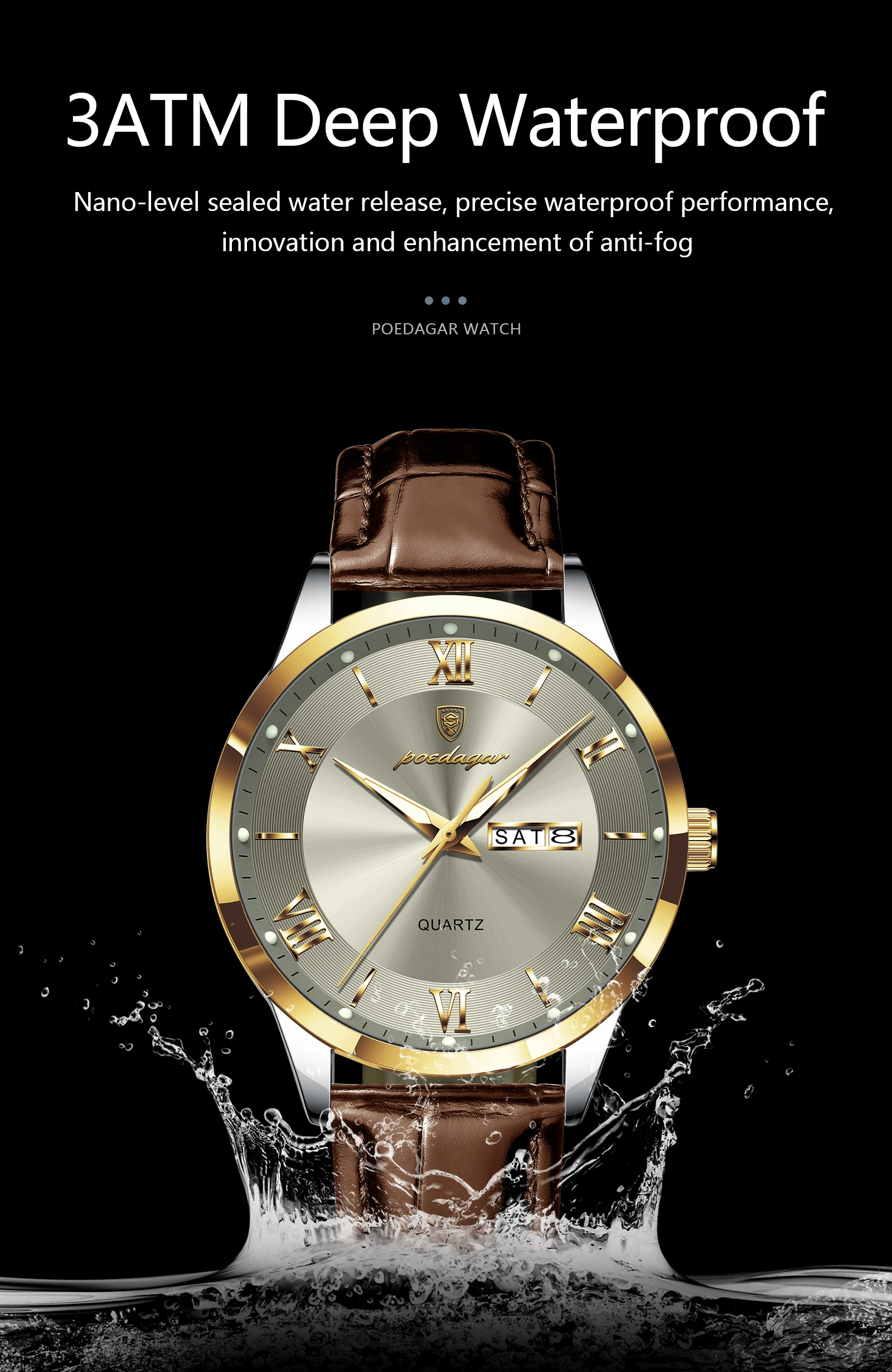 POEDAGAR Original Fashion Watch For Man Leather Date Week Quartz Men Watch Waterproof Luminous Business Men's Watches Male Reloj