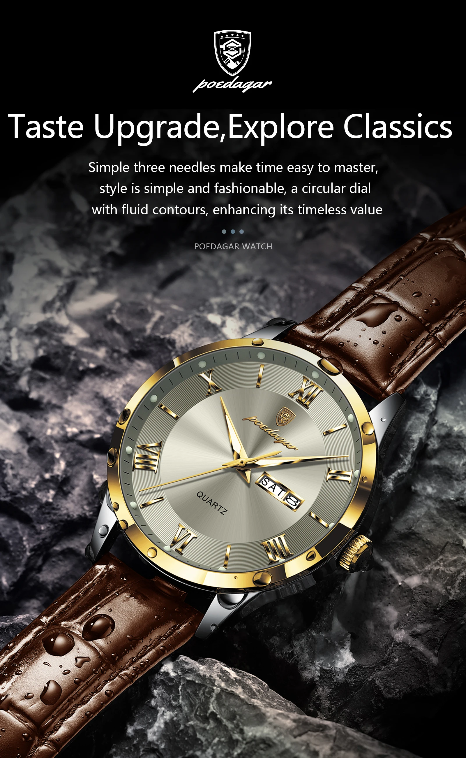 POEDAGAR Original Fashion Watch For Man Leather Date Week Quartz Men Watch Waterproof Luminous Business Men's Watches Male Reloj