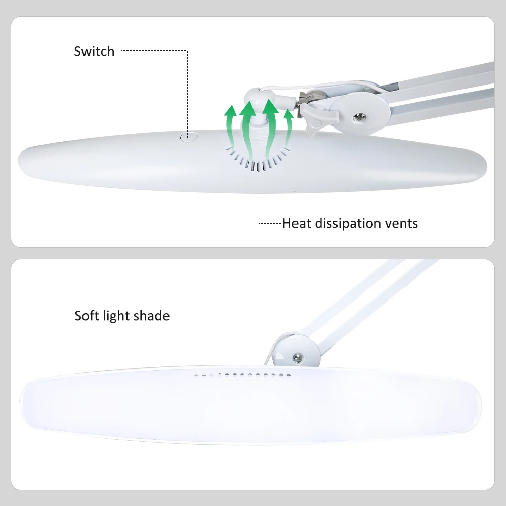 LED Task Desk Lamp 19 Inches Metal Swing Arm Eye-Caring Lash Extensions Lamp 117PCS LEDs for Nail Crafts Reading Head Work Lamp
