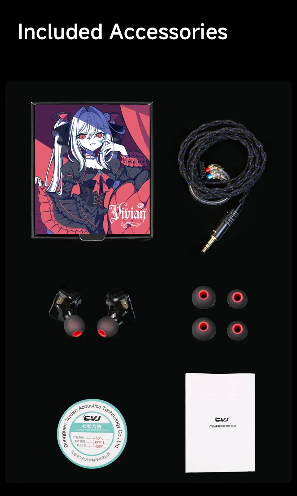 CVJ Vivian In-Ear Monitor Earphones 10mm Dynamic Driver Wired Earbuds HiFi Quality 3.5mm Plug 0.78MM Detachable With Mic Cable