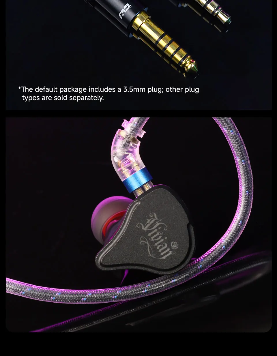 CVJ Vivian In-Ear Monitor Earphones 10mm Dynamic Driver Wired Earbuds HiFi Quality 3.5mm Plug 0.78MM Detachable With Mic Cable