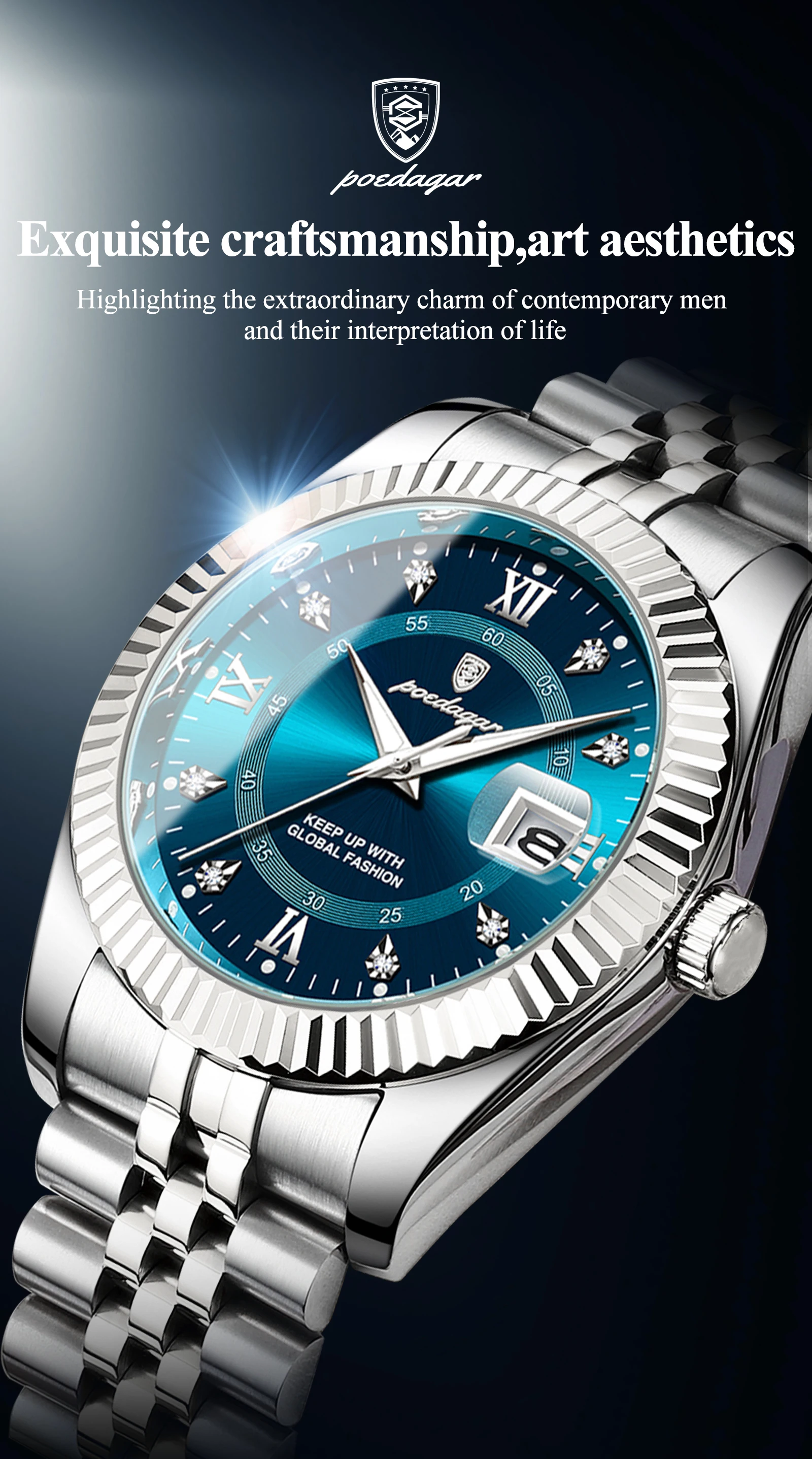 POEDAGAR Original Men Wristwatch Waterproof Luminous Date Business Man Clock Stainless Steel Quartz Military Men's Watches Reloj