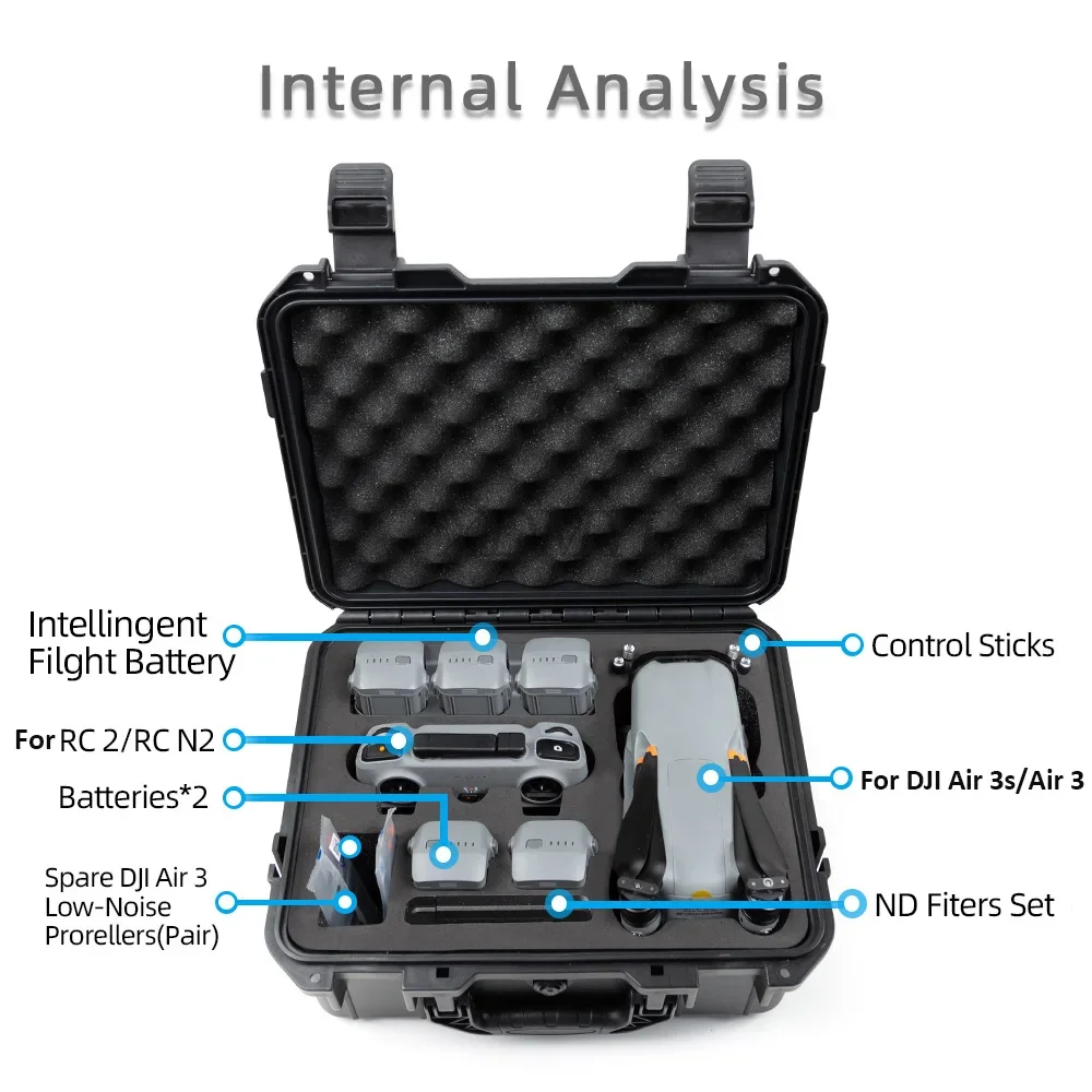For DJI Air 3/AIR 3 S Portable Suitcase Hard Case Explosion-proof Carrying Box for DJI RC 2/RC N2/RC N3 Controller Accessories