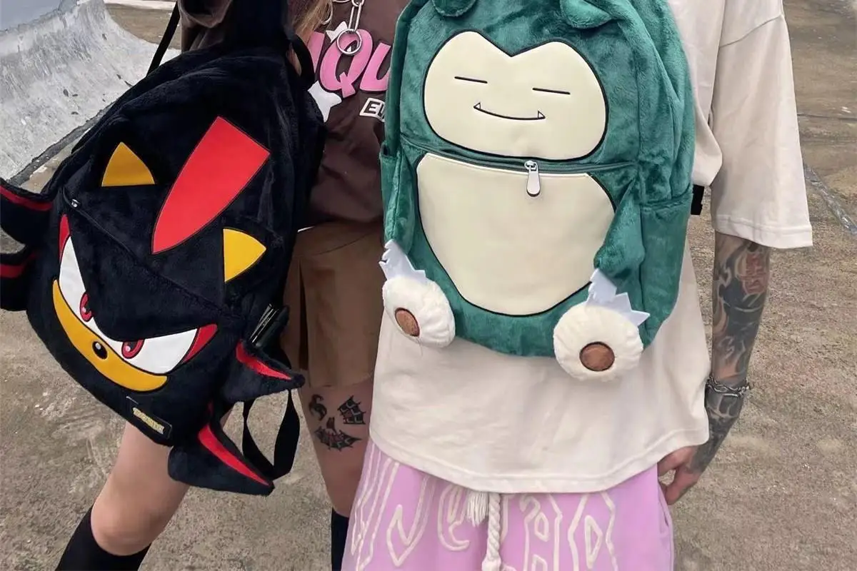 Pokemon Anime Gengar Snorlax Plush Backpacks Storage Bags Travel Mochila Plush Backpack Bag for Children Kids Boys Girl Students