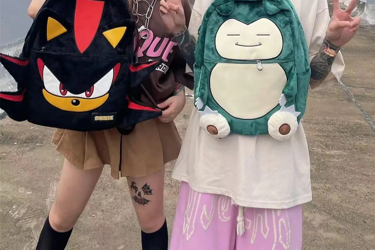 Pokemon Anime Gengar Snorlax Plush Backpacks Storage Bags Travel Mochila Plush Backpack Bag for Children Kids Boys Girl Students