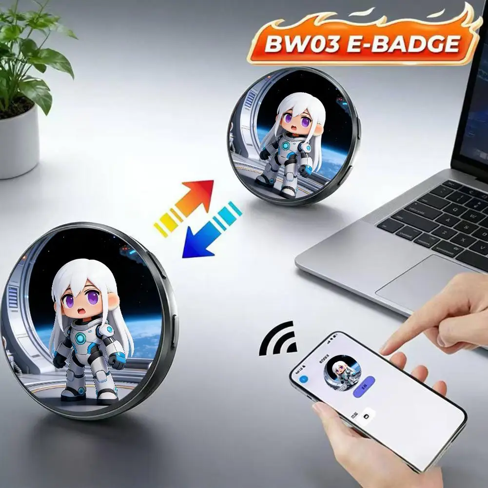 1.5" HD Bluetooth E-Badge For Ebadge Electronic Bar Pendant Upload Images/GIFs/Videos 32MB Storage