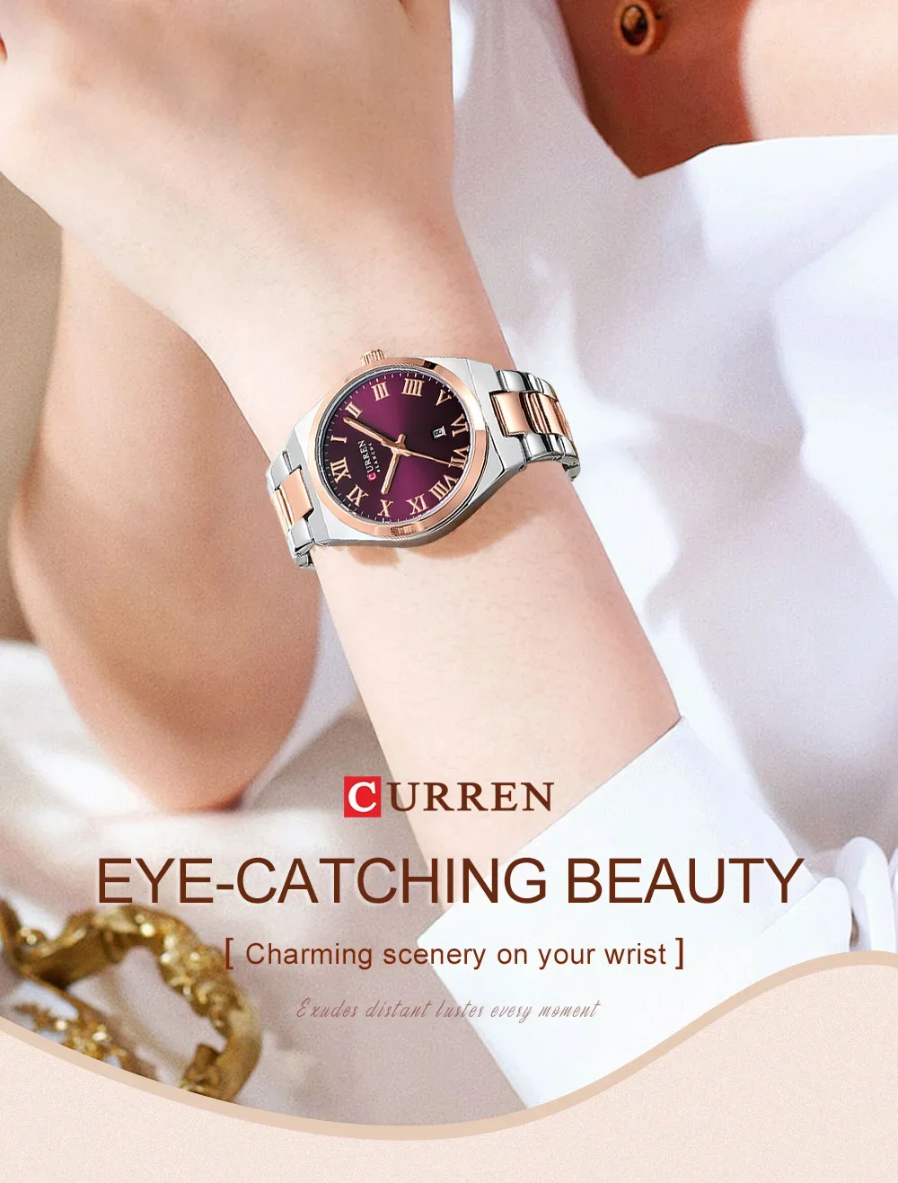 CURREN Watch Women,Watches for Women,Ladies Watches,Waterproof Fashion Dress Stainless Steel Bracelet Analog Watches Date