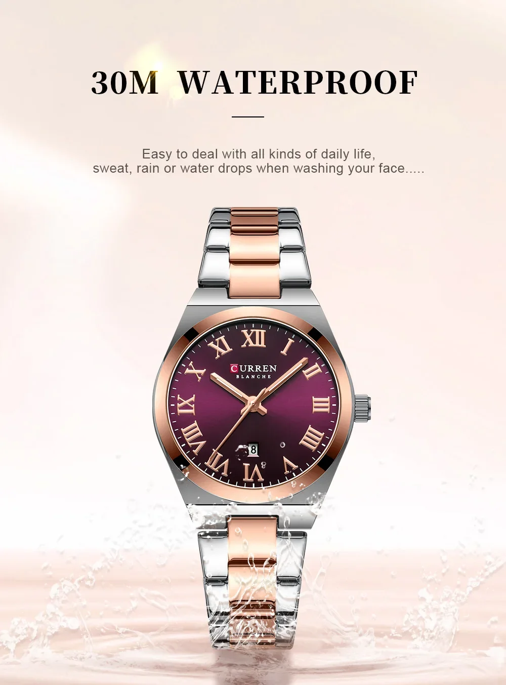 CURREN Watch Women,Watches for Women,Ladies Watches,Waterproof Fashion Dress Stainless Steel Bracelet Analog Watches Date