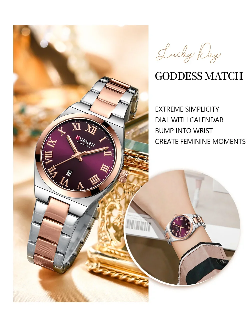CURREN Watch Women,Watches for Women,Ladies Watches,Waterproof Fashion Dress Stainless Steel Bracelet Analog Watches Date