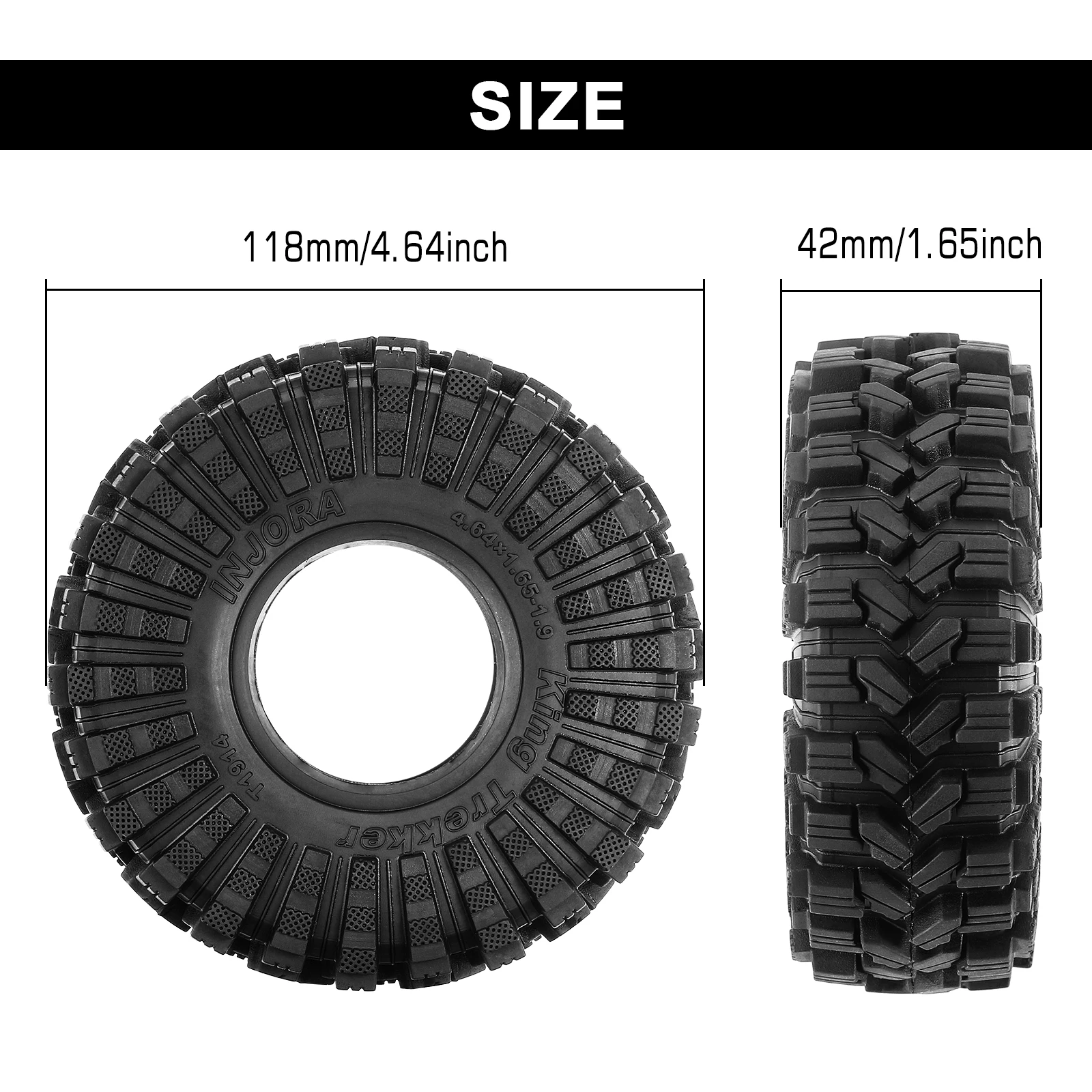 INJORA King Trekker 1.9" All Terrain Tires for 1/10 RC Crawler (118*42mm) (S5)