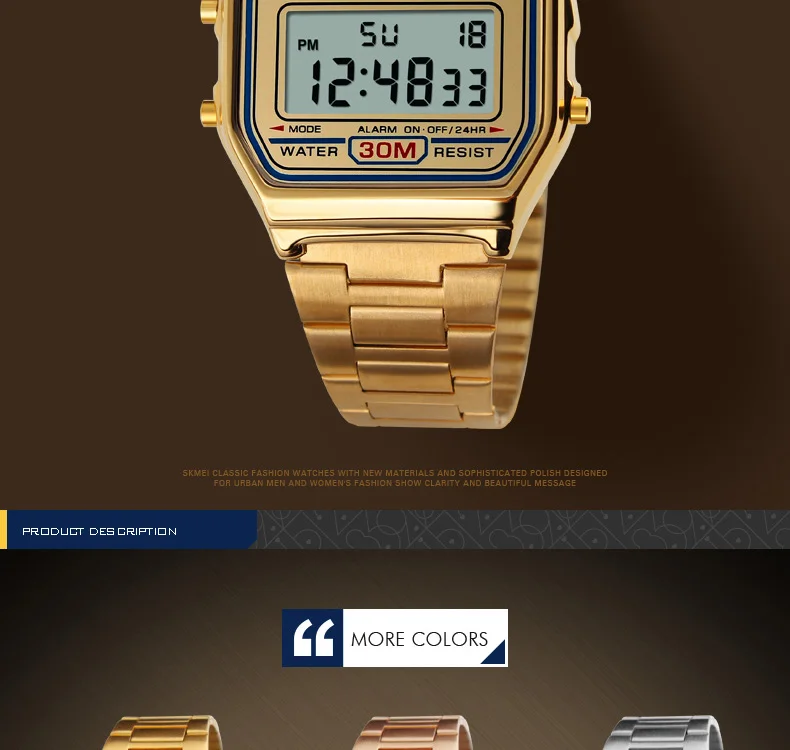 New Business Men Retro Watch Waterproof Electronic Watch Fashion Personality's Watch Thin Strip Relogio Masculino Digital SKMEI
