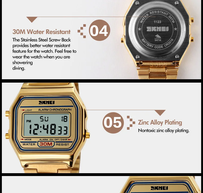 New Business Men Retro Watch Waterproof Electronic Watch Fashion Personality's Watch Thin Strip Relogio Masculino Digital SKMEI