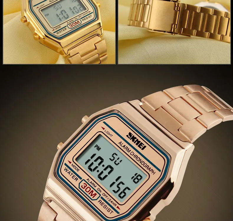 New Business Men Retro Watch Waterproof Electronic Watch Fashion Personality's Watch Thin Strip Relogio Masculino Digital SKMEI