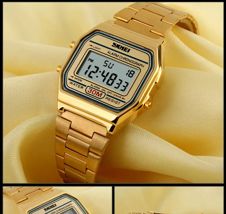 New Business Men Retro Watch Waterproof Electronic Watch Fashion Personality's Watch Thin Strip Relogio Masculino Digital SKMEI